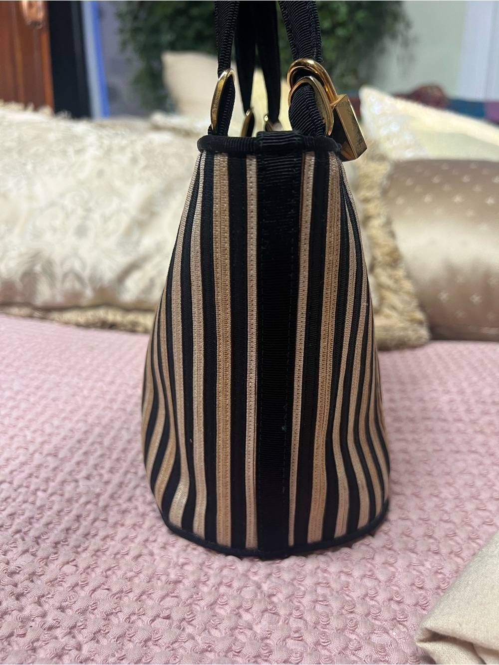 Vintage Salvatore Ferragamo 2-Way Striped Canvas Mini Bucket Bag - BC216184 - Picture 5 of 13